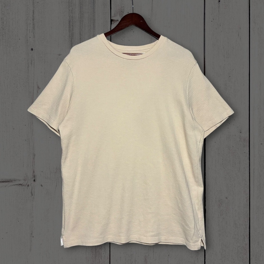 Hickey Freeman Textured Waffle Crewneck T-Shirt Mens Large‎ Cream Beige